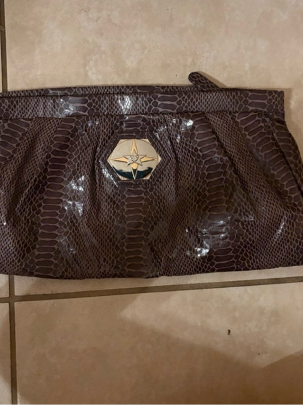 Brown Snake-Embossed Women's Clutch - Brand Unknown